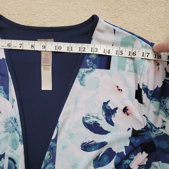 Easywear by Chico's Size 3 (XL 16/18) Open Front Cardigan 3/4 Sleeve Lined Blue - Picture 8 of 15